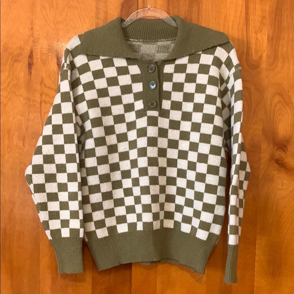 Checkered Green and White Sweater